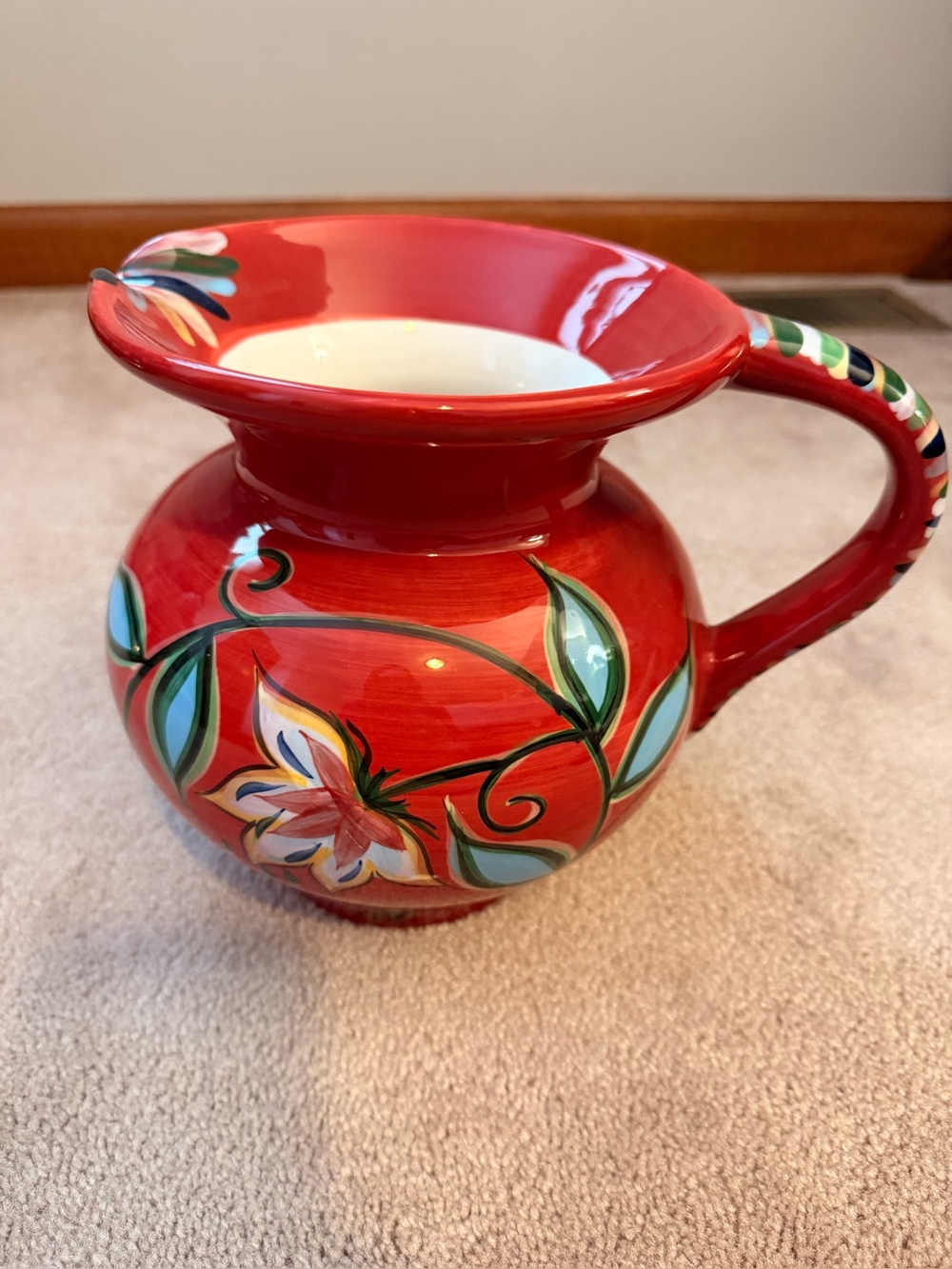 Southern Living at Home Gail Pittman Red Floral Ceramic Pitcher Vase